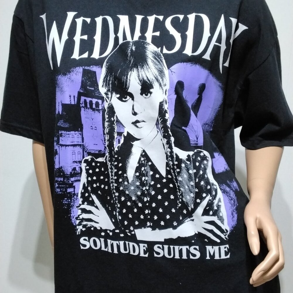 NEW Wednesday Addams Serie Women Tshirt black Solitude suits me Size XL Cotton